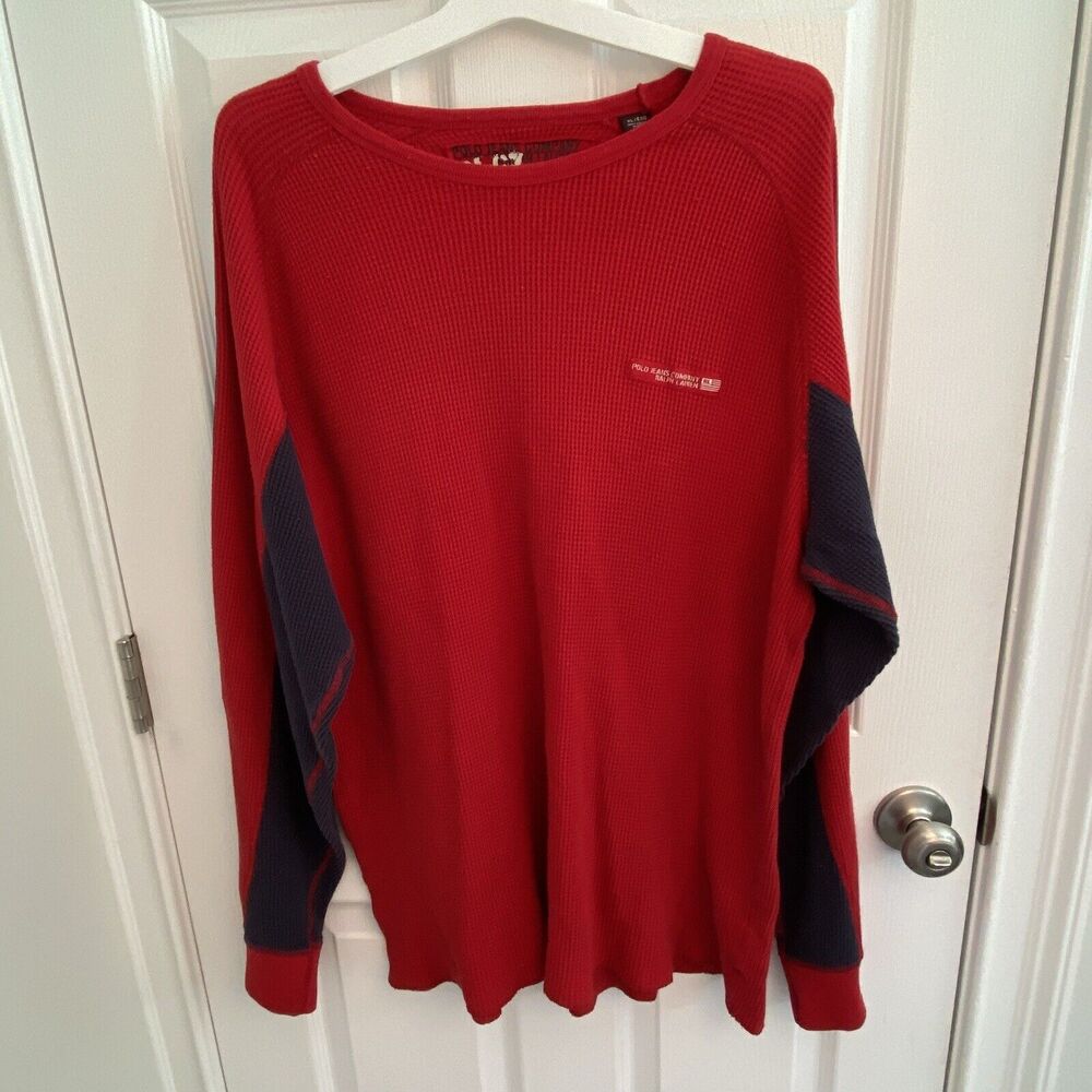 Vintage Polo Jeans Ralph Lauren Shirt Mens Extra Large Red Waffle Knit Thermal